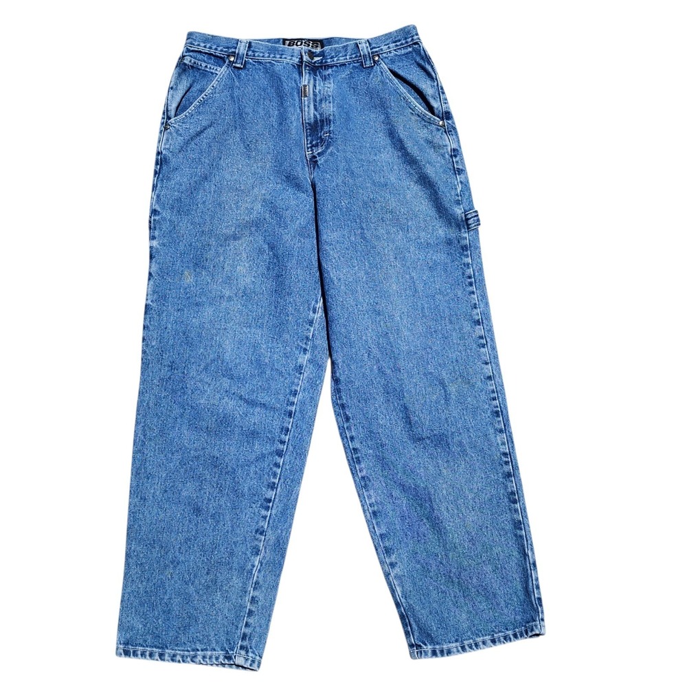 Vintage Boss Jeans Men's 33x32 Blue Denim Distressed Workwear USA Grunge Y2K